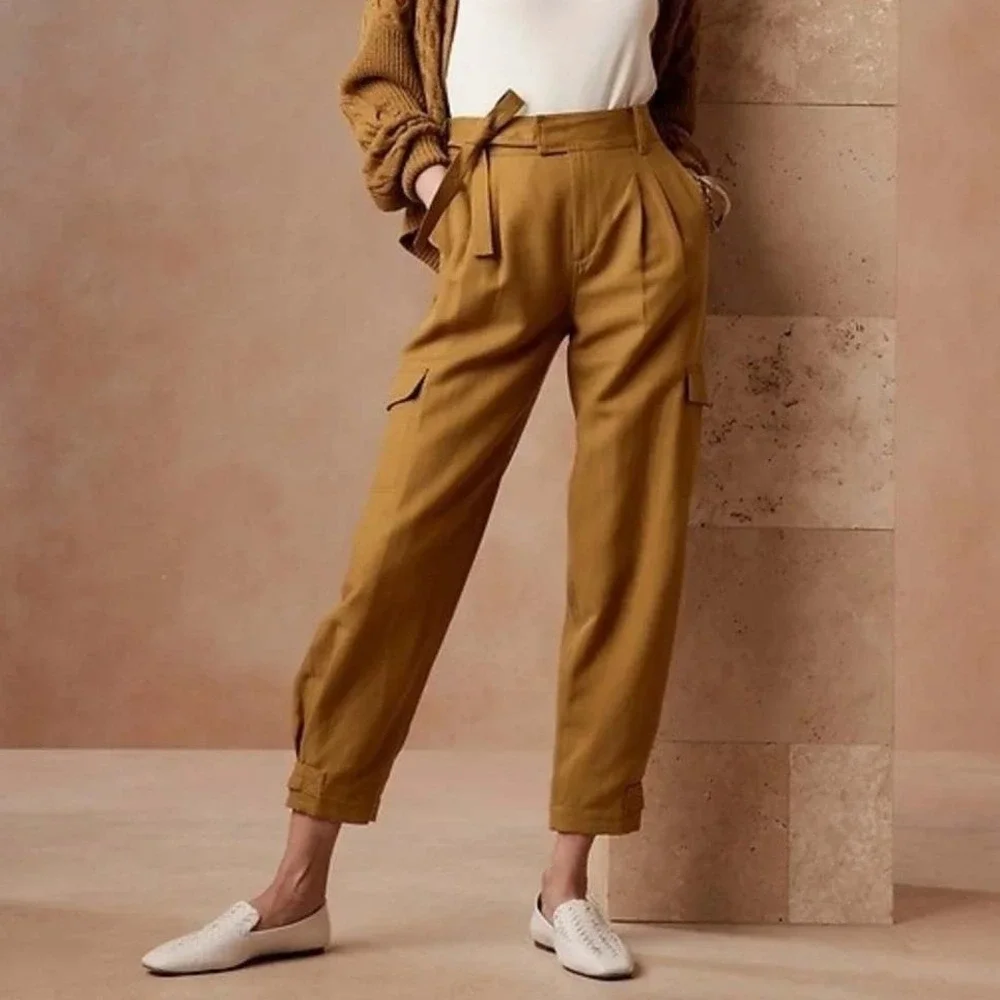 Banana Repulic Tencel Linen Tapered Cargo Pants Mustard New Bronze Pants Size 4